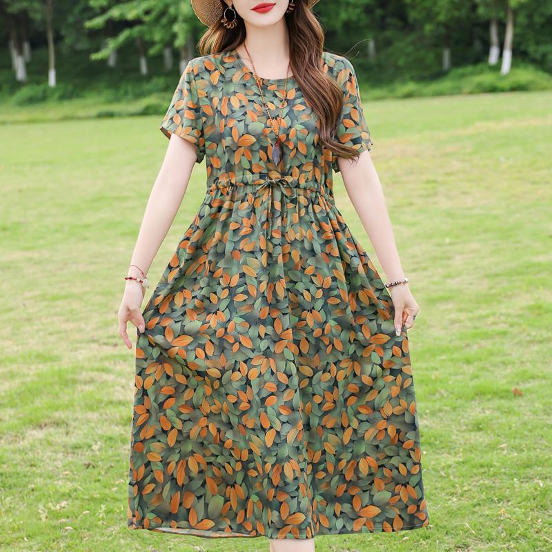Женское длинное платье больших размеров, летнее платье с коротким рукавом и винтажным принтом для женщин