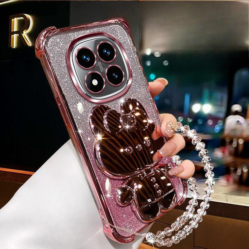 Luxury Crystal Chain Redmi Note 14 Pro Case Shockproof Holder Mirror Cover For Xiaomi Redmi Note 14 15 Pro Plus 15 15C 14C 4G 5G