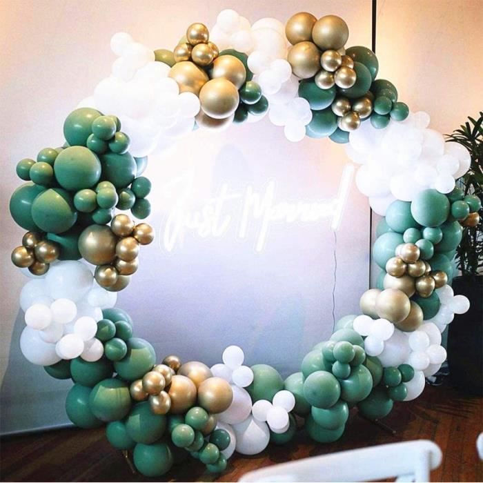 Kit guirlande DIY Sage Green Balloon Arch - Marque - Modèle - 137 pièces - Vert sauge + blanc mat + chrome doré