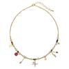 GEMCHIC Women's Vintage Geometric Pearl Necklace with Rhinestone Cross and Moon Charms, Elegant Layered Beaded Choker