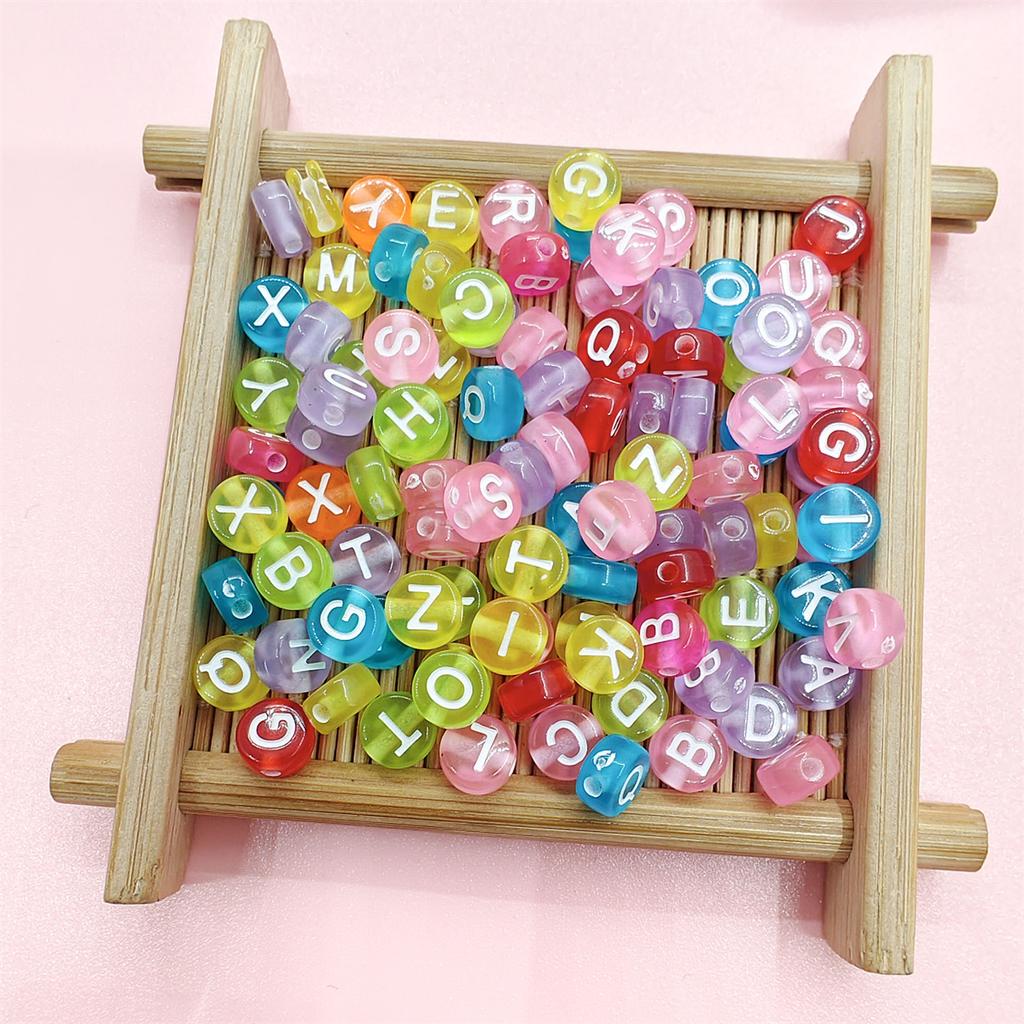 100Pcs Letter Jewelry Accessories Mixed Color Flat Bead Acrylic Loose Beads Square Bead New High-quality