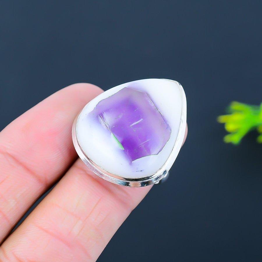 Подарочное кольцо из стерлингового серебра 925 пробы с натуральным супераметистом 23, размер 8,5 h5L45