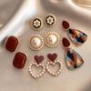 Korean Retro Red & Elegant Baroque Earrings Set for Women