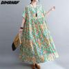 DIMANAF платье больших размеров женское 2023 новые летние стильные зеленые платья свободные платья с круглым вырезом и цветочным принтом новые