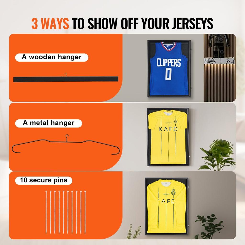 Jersey Display Frame Case, 23.3 x 31.2 x 1.5 in, Large Lockable Sport Jersey Shadow Box with 98% UV Protection PC Glass and Hangers, for Baseball