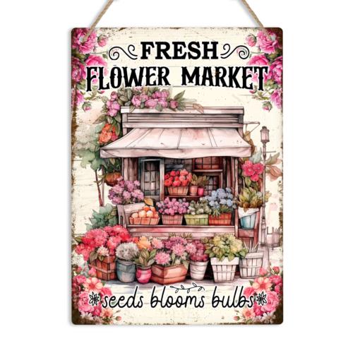 Fresh Flower Market Metal Sign Vintage Floral Wall Plaque Rustic Florist GiftAluminum
