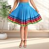 Midi Skirt Ladies Folk Dance Skirt Elastic High Waist Spanish Swing Skirt Rainbow Large Swing Hem Mexican Flamenco Performance Skirt