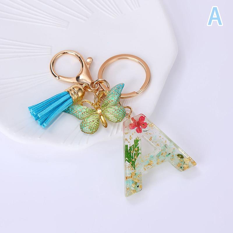 AZ Dreamy Sequin Letters Брелок для женщин Подвеска-бабочка с кисточками Инициал Брелок для кошелька Подвеска для сумок Амулеты Автомобильный брелок