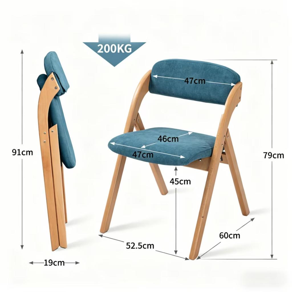 HOMEFUN Folding Chairs with Padded Seats, Wooden Stackable Dining Chairs Set of 2, Removable Cover, Kitchen Office Wedding Party Picnic, Blue