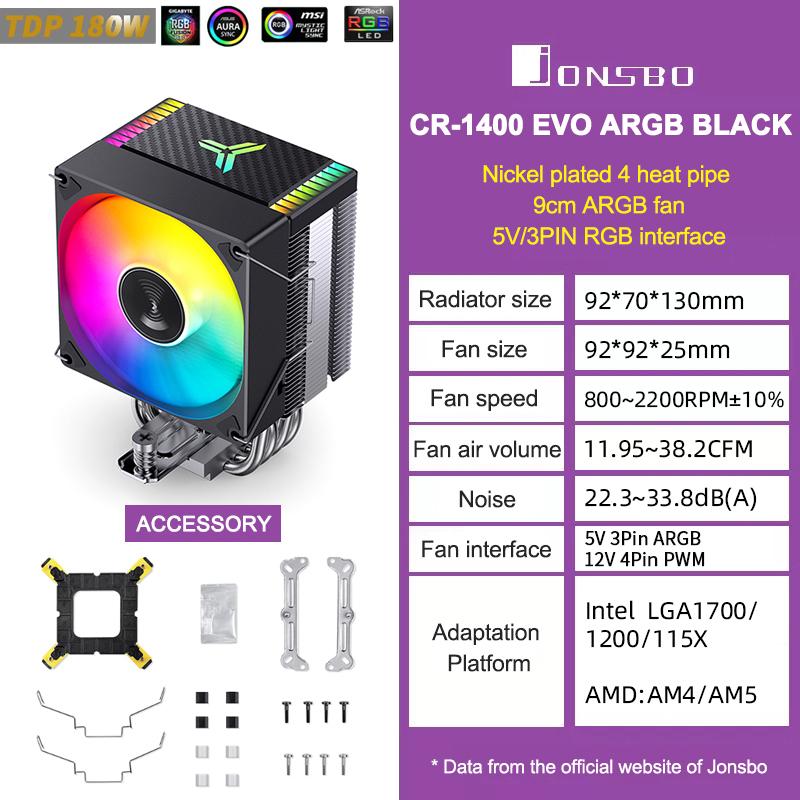 JONSBO CR1400 EVO CPU Cooler 4 HeatPipes ARGB PWM Processador Air Radiator Silent Fan For LGA1700 1200 1151 1150 AM4 AM5
