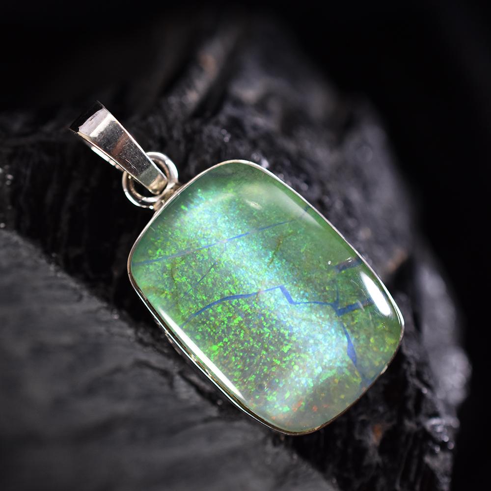 Extremely Rare 31 Ct Natural Opal Cushion Pendant 925 Sterling Silver