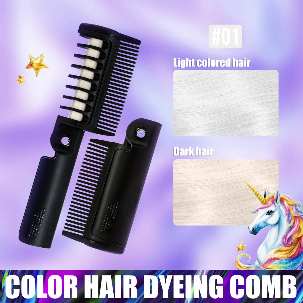 Temporary Hair Color Comb with Foldable Design for Quick Bright Hair Chalk Styling Non Toxic Washable Colorful Hairbrush for Adults Halloween Cosplay