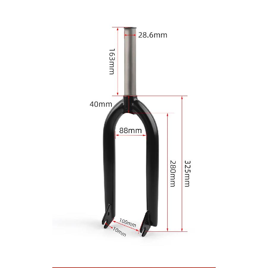 20"BMX Bike Front Fork CR-MO 28.6*163mm Performance Bicycle Black Chrome Front Forks