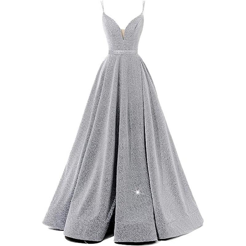 Evening dress new sleeveless off-the-shoulder sexy halter suspender deep V banquet reception evening dress women