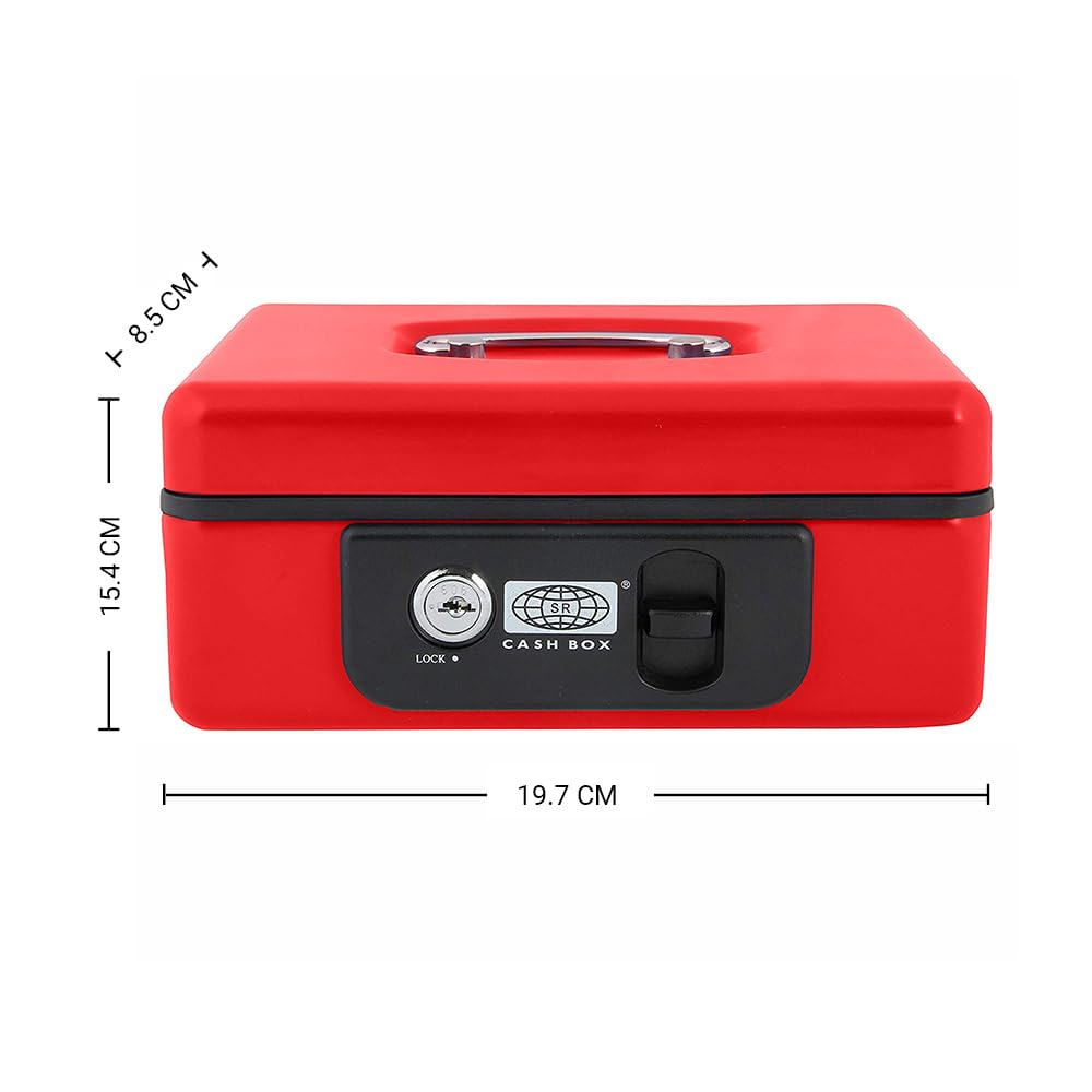 Indian Factory Metal Cash Box with Combination Lock, Money and Coin Organizer for Shop, Office and Home, Red, 15.4D x 19.7W x 8.5H Centimeters
