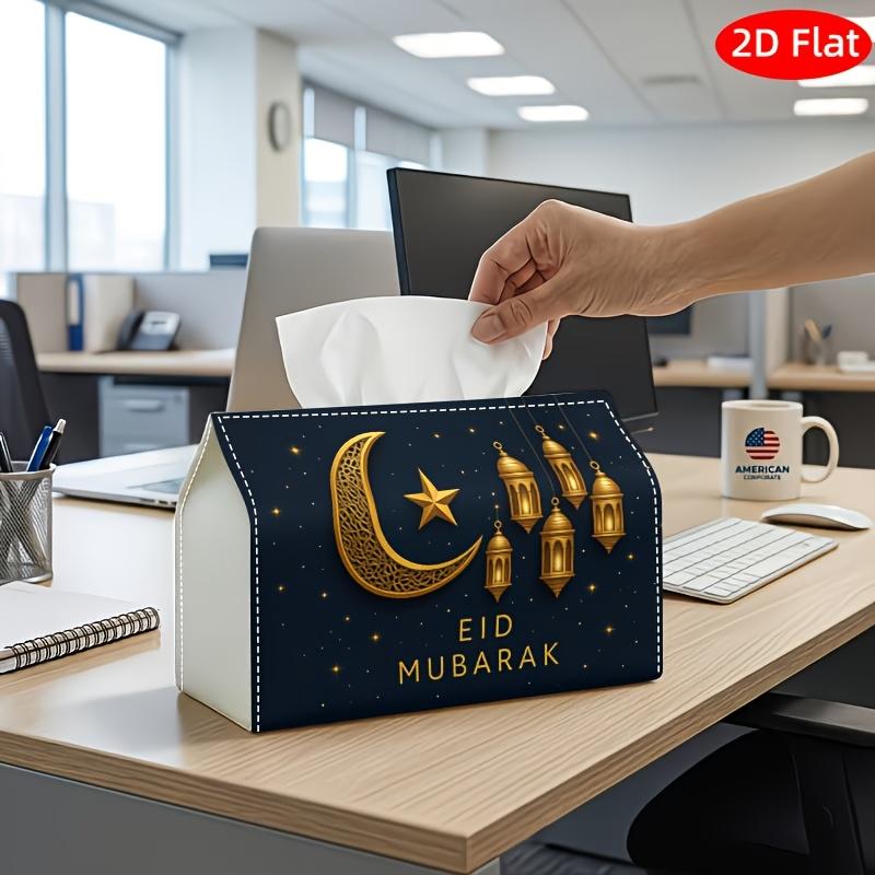 2D Flat, 1pc Tissue Box, Printed on Both Sides, Modern Artistic Tissue Box Ramadan Crescent Print, Durable Polyester Fabric for Home, Office, Car, Par