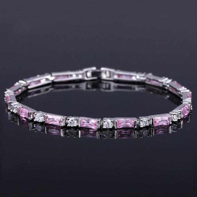Pera Romantic Bridal Wedding Slim Charm Bracelets Purple and White CZ Crystal Big Square Shape for Women Party Jewelry Gift B060