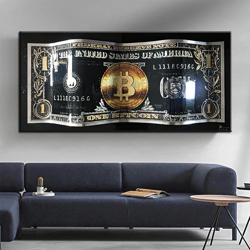 Burning Bitcoin Canvas Painting Nordic Dollar Money Posters and Prints Wall Art Pictures for Living Room Vintage Decor No Frame