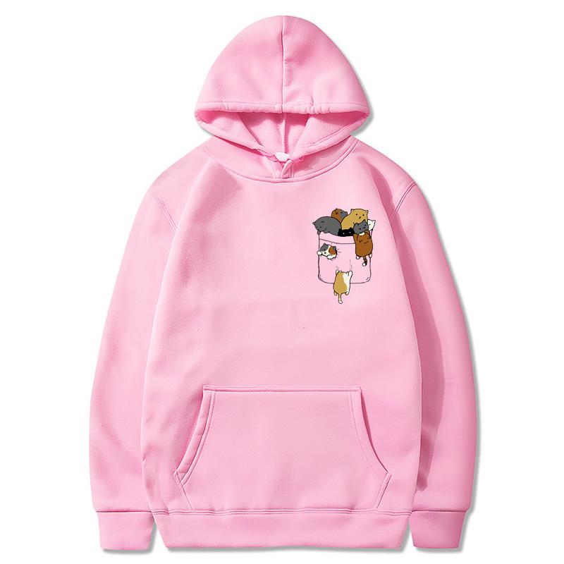 Женский модный пуловер с капюшоном Kawaii с принтом «Мультяшный кот ползет», весна-осень, Harajuku, унисекс, толстовка большого размера