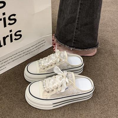 Тапочки Baotou Half Slippers, женская летняя одежда, новые белые туфли с одной педалью, универсальные, дышащие, модные, на толстой подошве, классные тапочки