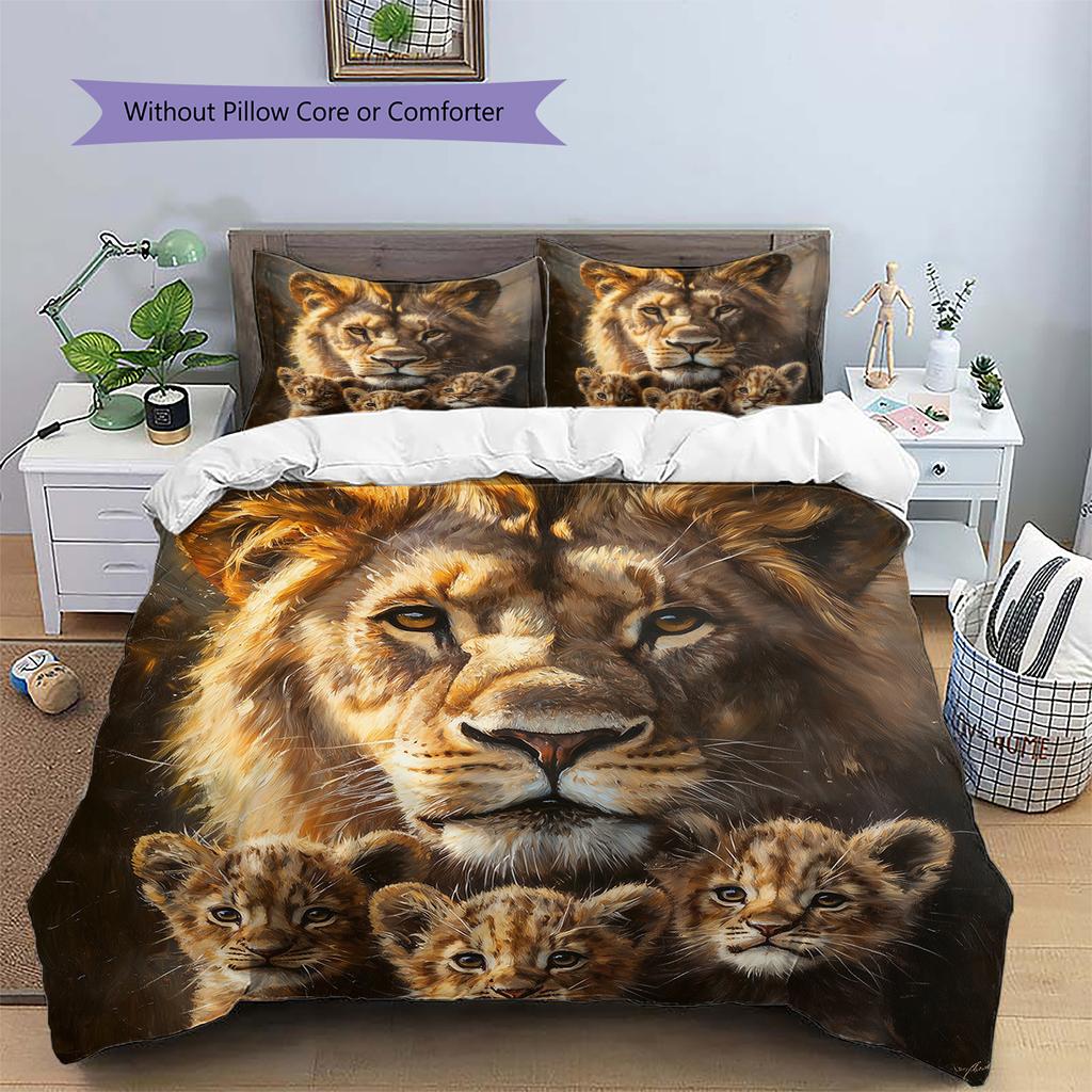 Brown Lion Pattern Bedding Home Decoration Birthday Gift (1 * duvet cover + 2 * pillowcase, without core)