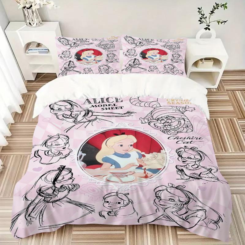 Alice Wonderland Model Sheet Print 3Pcs Bedding Setduvet Cover With 2 Bedropillowcase Home Birthday Gift