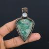 Azurite & Moonstone Pendant, 999 Copper Wire Wrapped Gemstone Jewelry, Handmade Pendant, For Thanksgiving