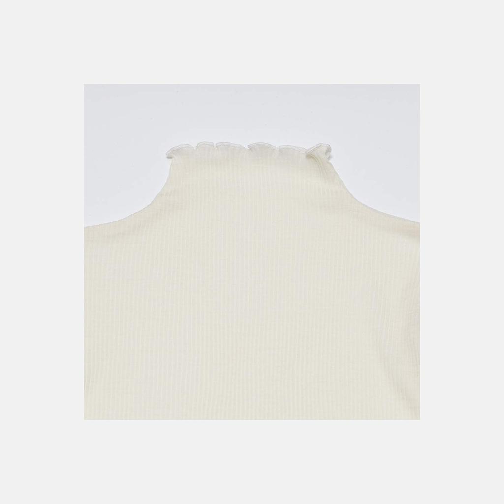 utatane Rib Underwear 100% Wool! Long-Sleeved High-Neck Top, Women's (Ivory)