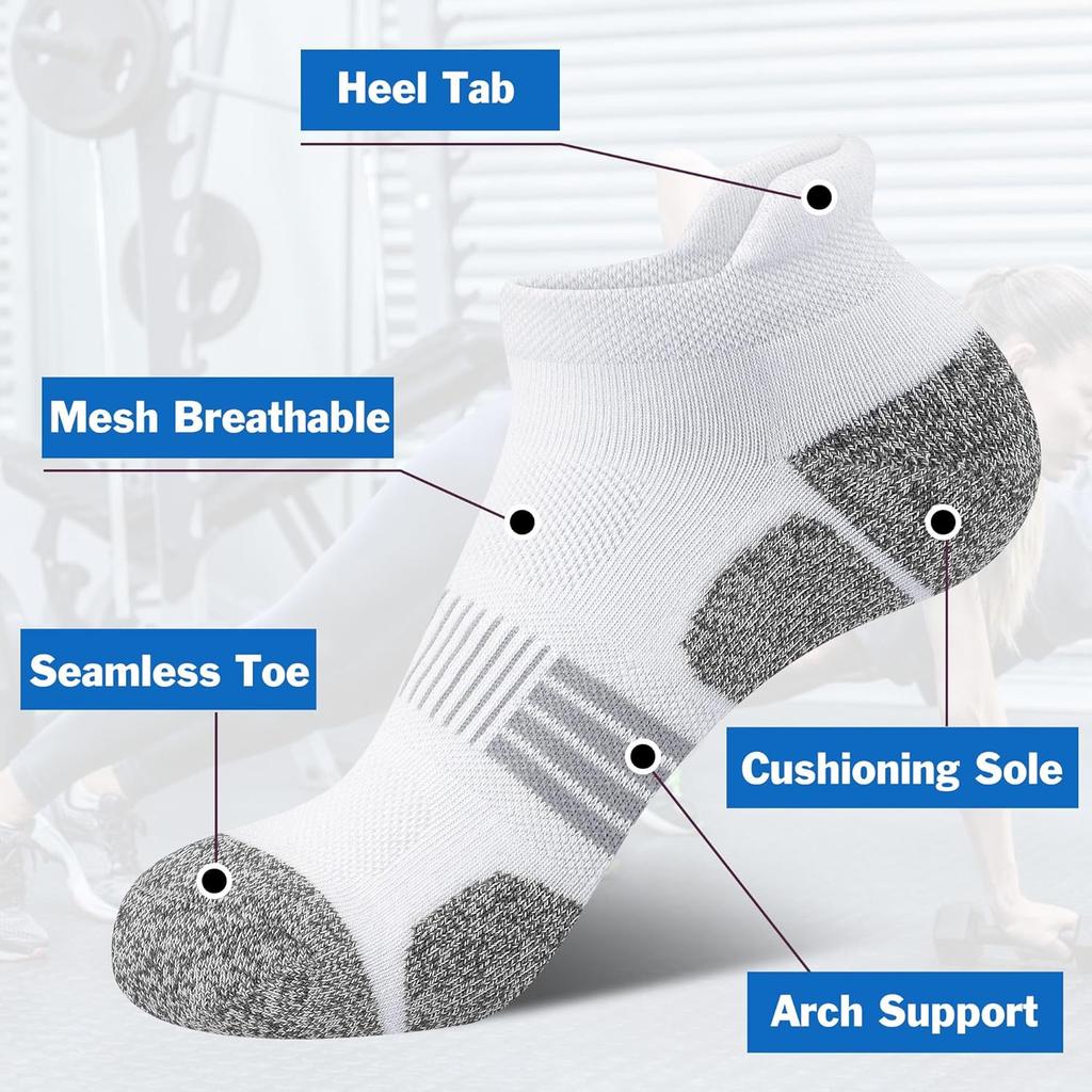 Высокое качество6 пар женских компрессионных носков для бега, толстые амортизирующие носки до щиколотки с низким вырезом, спортивные носки с полосатым дизайном, дышащий полиэстер, машинная