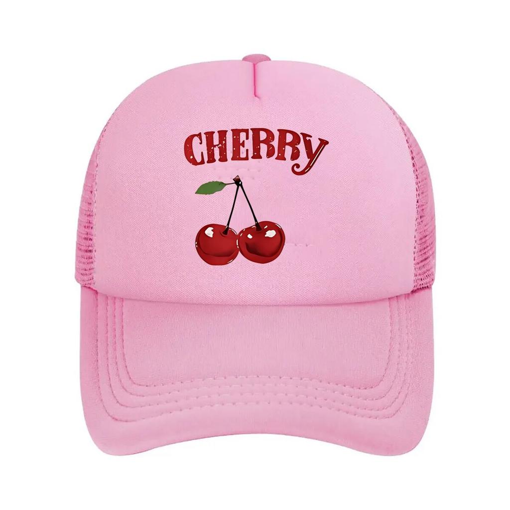 UnisexS Cherry Print Outdoor Red White Breathable Casual Summer Hat with Adjustable Snapback S Mesh Baseball Cap