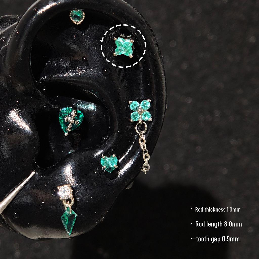 Sparkling Zirconium Titanium Heart & Cross Cartilage Ear Studs - Light Luxury Niche Jewelry