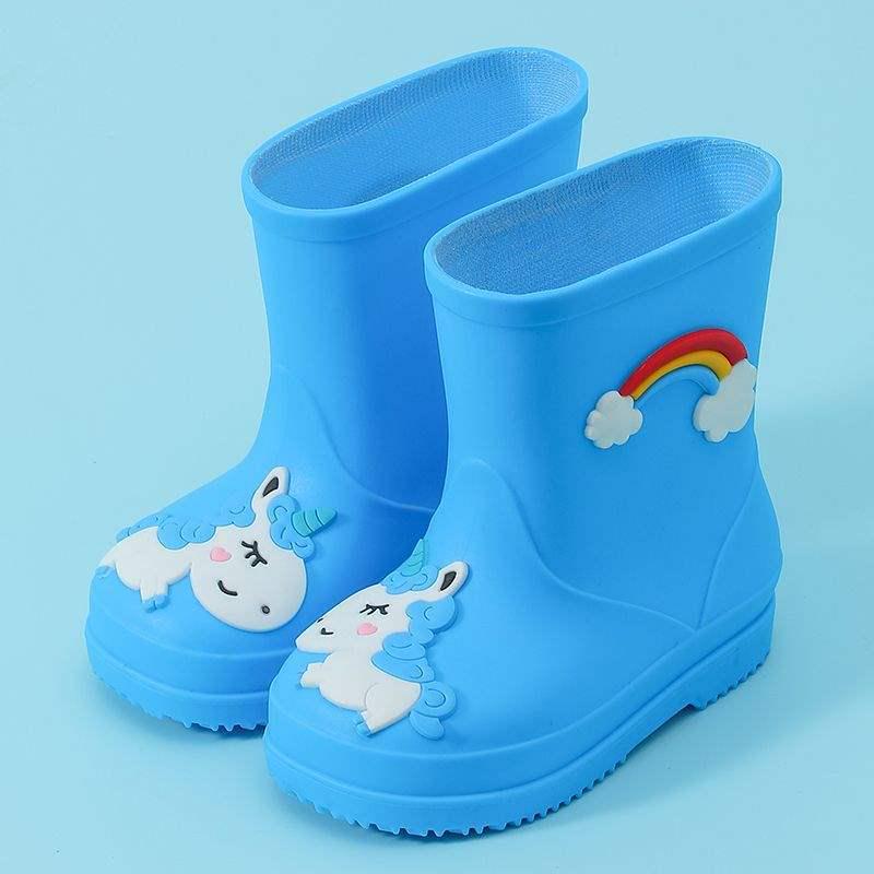 Rainbow Horse Toddler Rain Boots with Warm Fleece Lining and Drawstring - Perfect for Kindergarten Kids