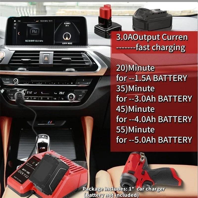 Car Charger for Milwaukee 12V/18V Li-Ion Battery 48-11-2402, 48-11-2440, Cigarette Lighter Plug Quick Charger with LED Indicator