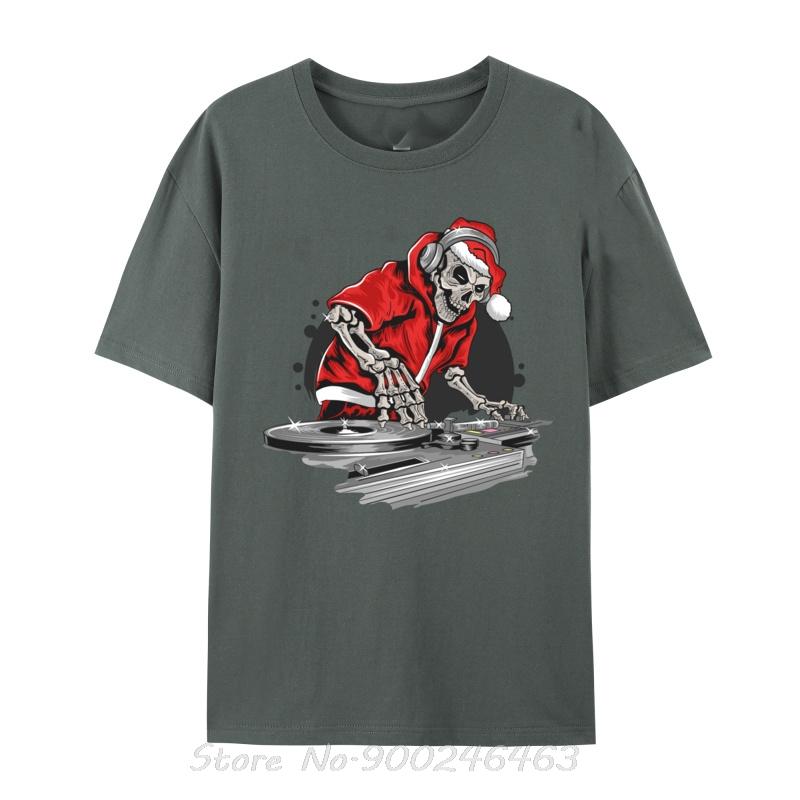 Sarcastic Christmas Skull Playing Dj On Year Fun T-Shirts Kpop T Shirt Cotton Tops Unisex Tshirt Clothing Fitness Tees