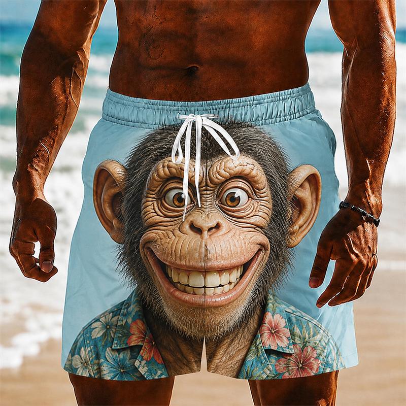 New Unique 3D Big Animal Head Graphic Men's Swim Board Shorts Funny Monkey Cow Shark Duck Pattern Beach Trunks For Beach Holiday