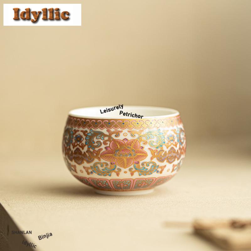 170ml Jade Porcelain Splendid Entwined Lotus Teacup Ancient Tea Bowl Cup For Tea Tea-tasting Personal Cup Jianzhan Master Cups