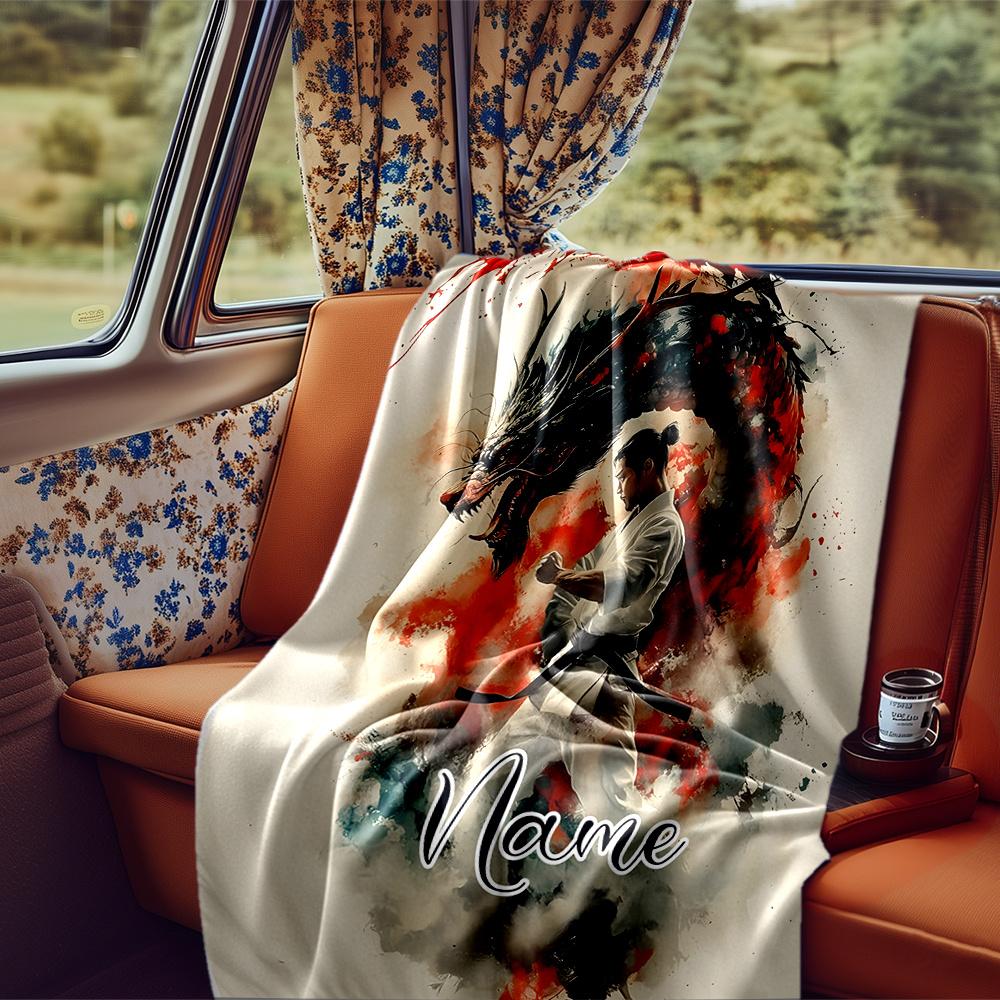 Dragon Warrior In Martial Arts Pose Blanketcustomizable With Your Namecomfortable And Stylish Perfect For Travel Beds Chairs Offices Sofas