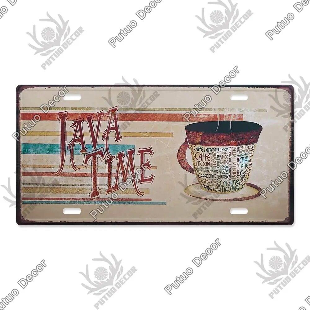 Putuo Decor Coffee Metal Sign Licenses Plate Plaque Metal Vintage Tin Sign Decoration for Cafe Kitchen Club Home Wall Decor