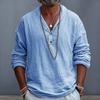 Мужская рубашка из хлопковой смеси с длинным рукавом и лацканами, однотонная повседневная пляжная рубашка на весну и лето для повседневного ношения в отпуске