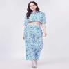 Women's Blue Abstract Print Co-ord Set | Cropped Shirt & Palazzo Pants