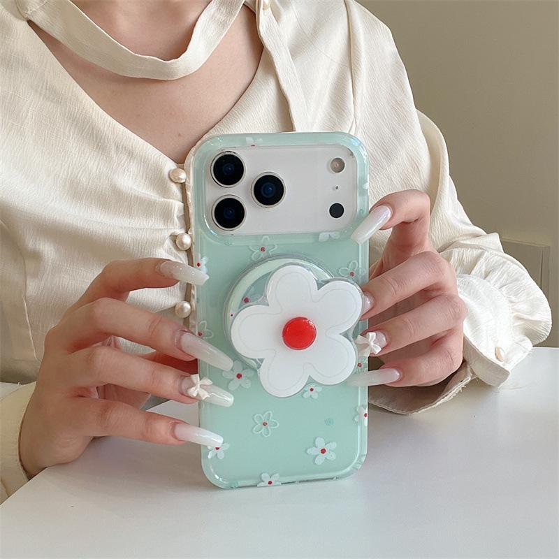 Mint Green & White Floral Magnetic Case for iPhone 17/16 Pro Max/15 Pro