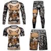 Mens Compression Athletic Base Layer Set - Printed Breathable Stretch Long Sleeve Top Pants Running Gym Cycling Hiking