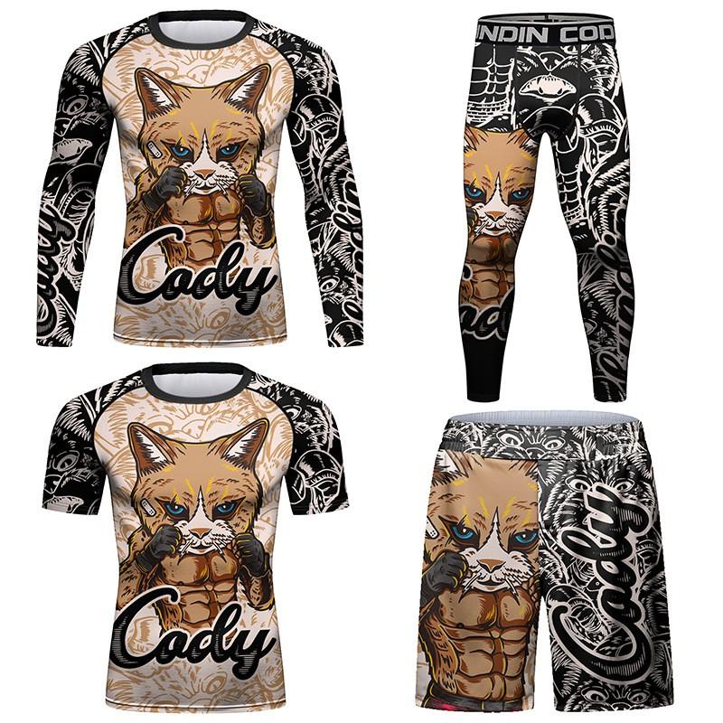Mens Compression Athletic Base Layer Set - Printed Breathable Stretch Long Sleeve Top Pants Running Gym Cycling Hiking