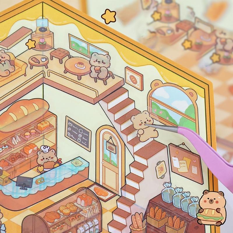 3D House Scene Sticker Miniature Simulated Cabin Scene Sticker for Scrapbooking Journal Notebook Photo Album Phone Case