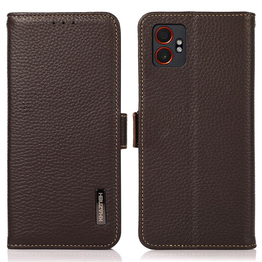 KHAZNEH for Samsung Galaxy XCover7 Pro Phone Case Genuine Cow Leather Cover RFID Blocking