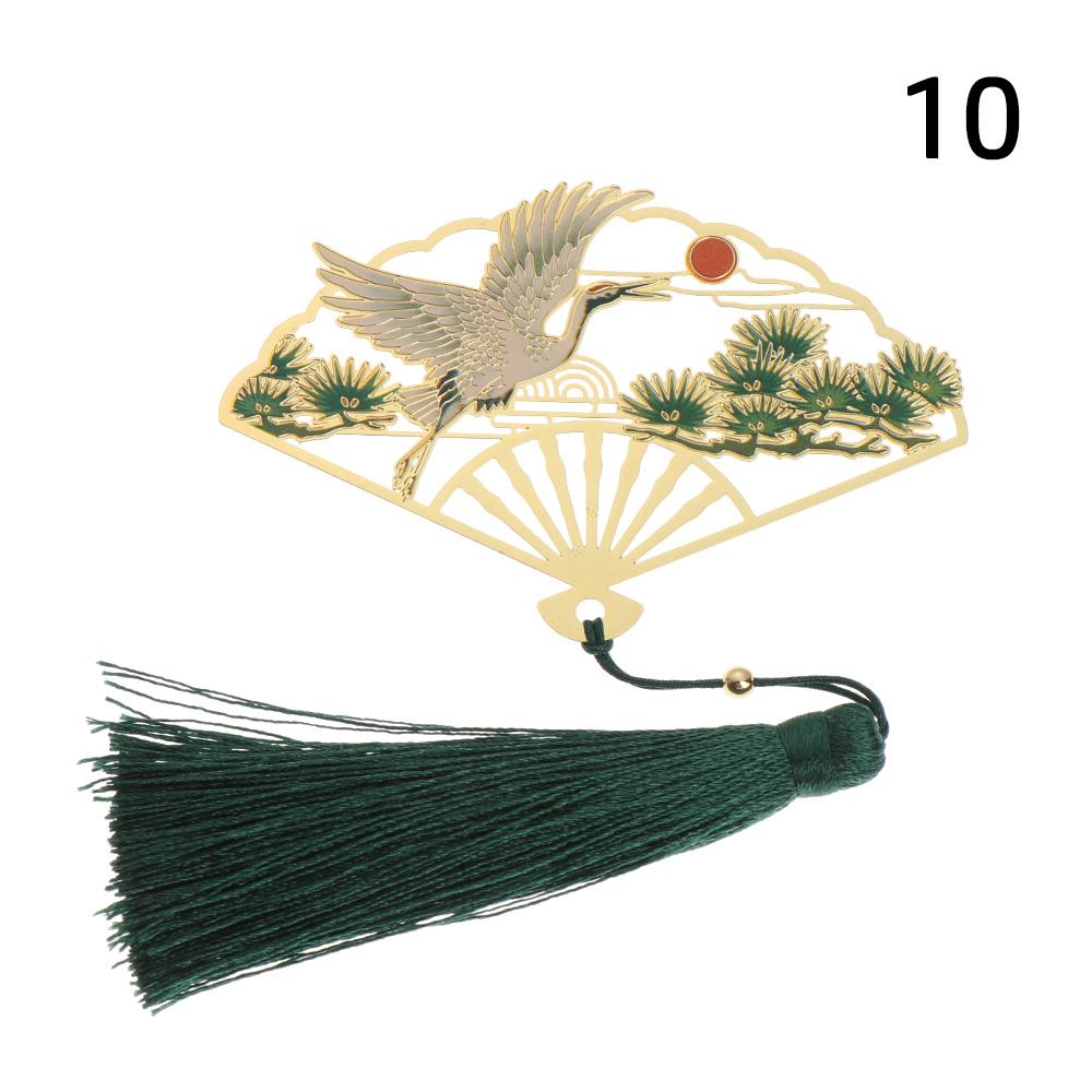 Supplies Retro Tassel Crane Flower Book Clip Brass Bookmark Folding Fan Shape Pagination Mark
