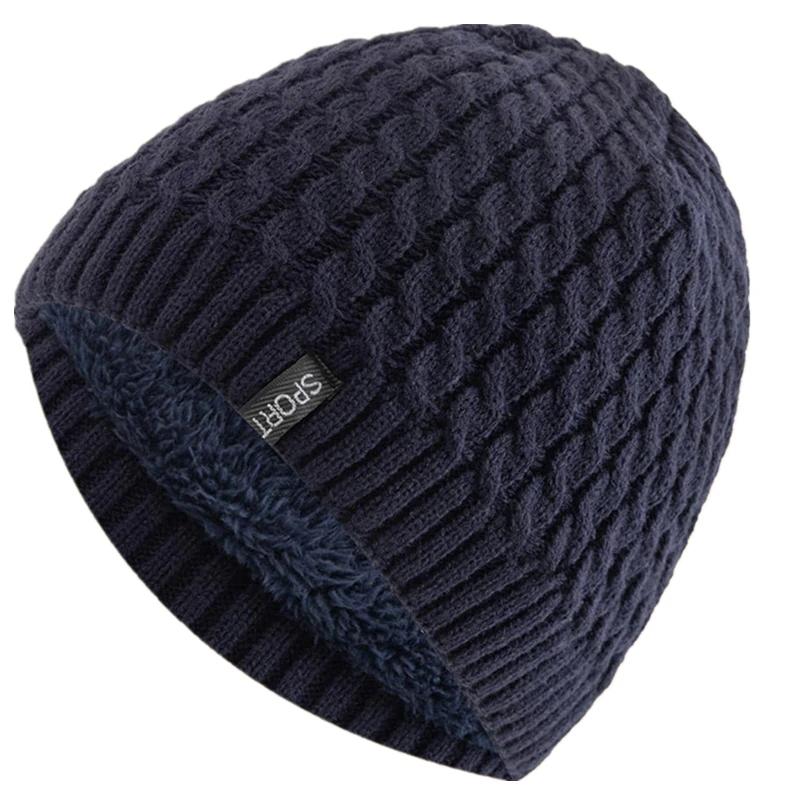 Unisex Sports Label Knitted Hat Fashion Autumn And Winter Beanie Hats For Woman And Man Add Fur Lined Warm Winter Cap