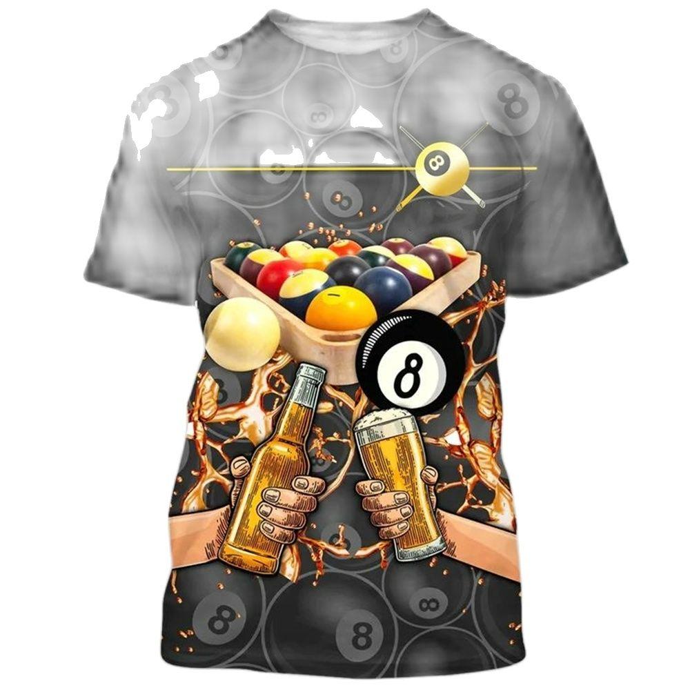 Funny Billiards 3D Printed Summer Fashion Simple Men's And Women's Casual Sports Daily New Round Neck Short Sleeve T-shirt Tops