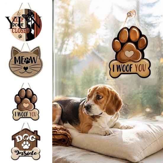 Indoor Pet House Accessory Wooden Welcome Sign for Front Door, Decorative Dog Paw Wall Hanging Plaque with Creative Animal Print Art Hemp Rope Lovers,