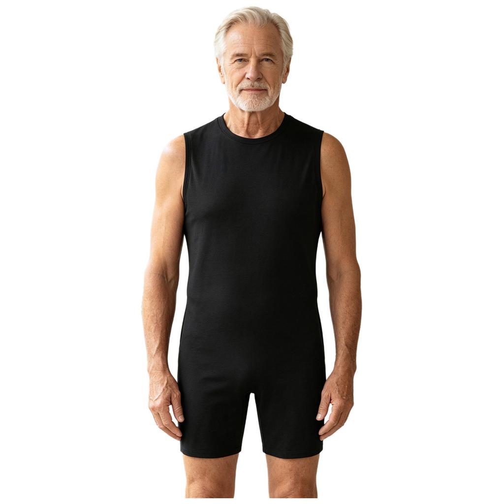Sleeveless Back Zipper Short Bottoms Jumpsuit for Men Round Neck Adaptive Nursing Pajamas Bodysuit Special Needs Clothes